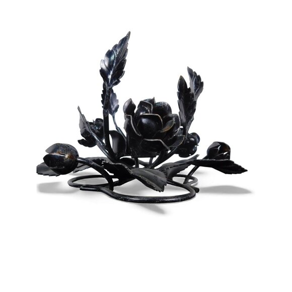 Pair Black Wrought Iron Rose Candle Holder Centerpieces Floral Decor Table - Picture 5 of 8